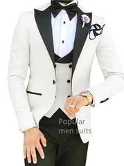 New Men Casual Boutique Business Slim Solid Color Formal Suit 3 Pcs Set Dress Peak Lapel One Button Blazers Jacket Pants - SHOWLU FASHION STORE