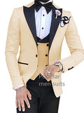 Kromoc men's 3-piece slim fit business suit with peak lapel, cotton wool fabric, jacket, blazer, and matching pants.