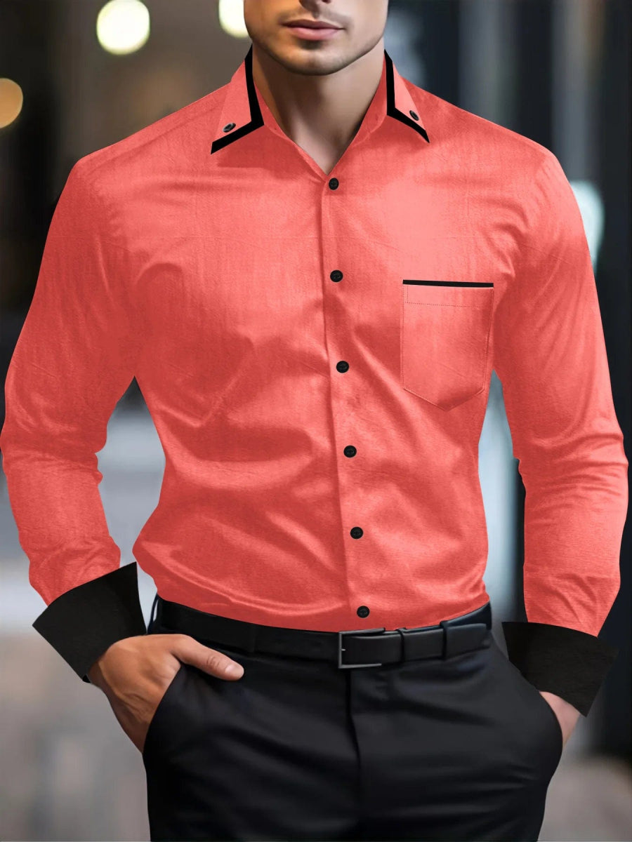 New Men's fashion Fall Business Shirt Business Commuter jacquard cardigan lapel pleated polyester long - sleeved shirt top - SHOWLU FASHION STORE