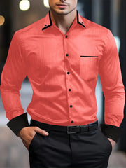 New Men's fashion Fall Business Shirt Business Commuter jacquard cardigan lapel pleated polyester long - sleeved shirt top - SHOWLU FASHION STORE