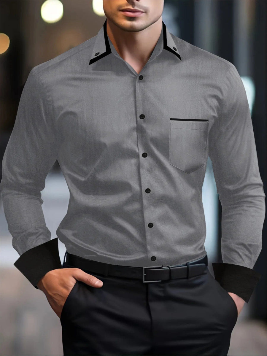 New Men's fashion Fall Business Shirt Business Commuter jacquard cardigan lapel pleated polyester long - sleeved shirt top - SHOWLU FASHION STORE
