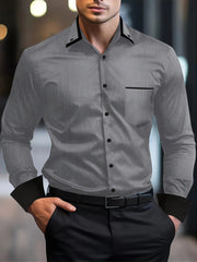 New Men's fashion Fall Business Shirt Business Commuter jacquard cardigan lapel pleated polyester long - sleeved shirt top - SHOWLU FASHION STORE