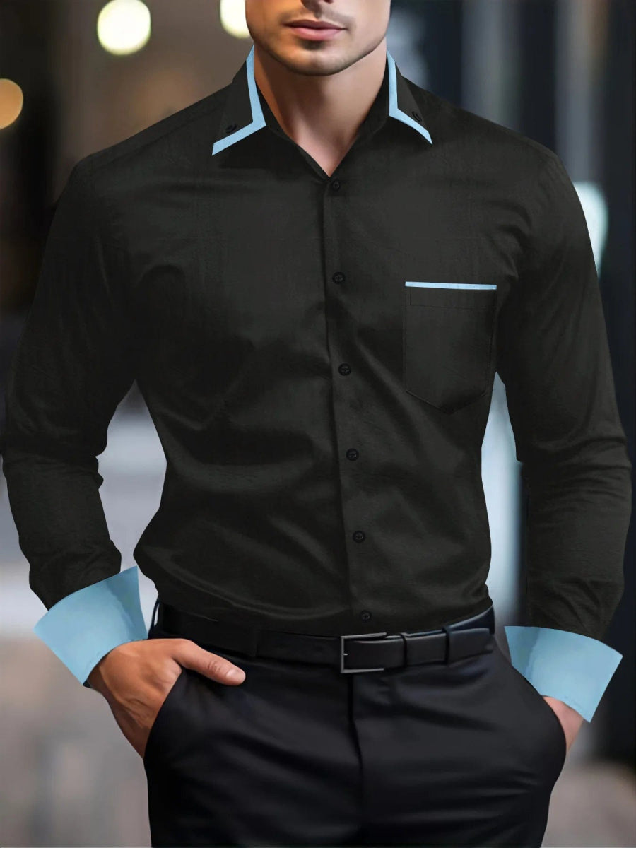 New Men's fashion Fall Business Shirt Business Commuter jacquard cardigan lapel pleated polyester long - sleeved shirt top - SHOWLU FASHION STORE