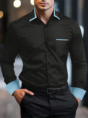 New Men's fashion Fall Business Shirt Business Commuter jacquard cardigan lapel pleated polyester long - sleeved shirt top - SHOWLU FASHION STORE