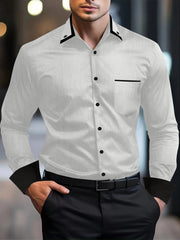 New Men's fashion Fall Business Shirt Business Commuter jacquard cardigan lapel pleated polyester long - sleeved shirt top - SHOWLU FASHION STORE