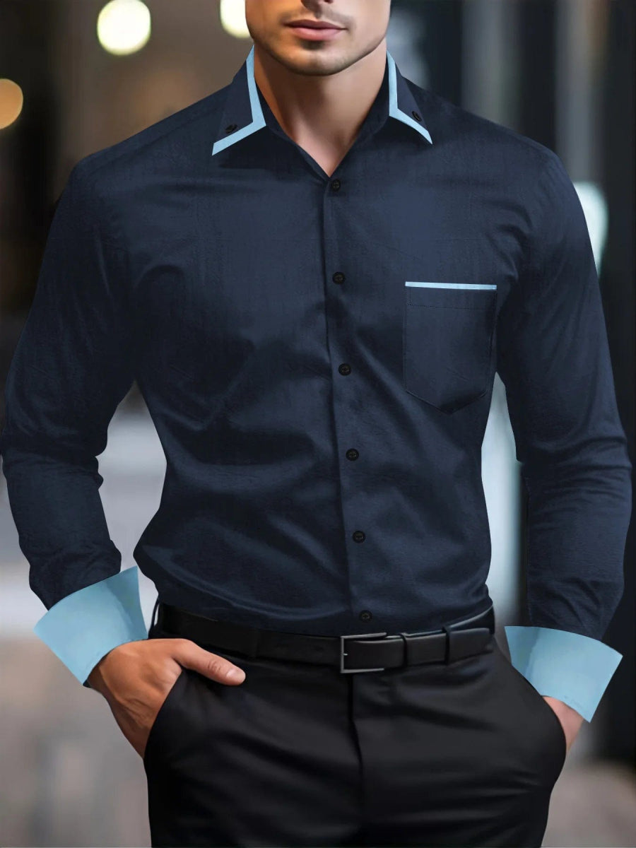 New Men's fashion Fall Business Shirt Business Commuter jacquard cardigan lapel pleated polyester long - sleeved shirt top - SHOWLU FASHION STORE
