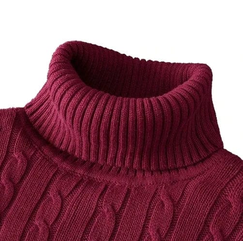 SHOWLU Men's knitted turtleneck sweater in solid color, warm woolen winter pullover for casual outdoor wear.