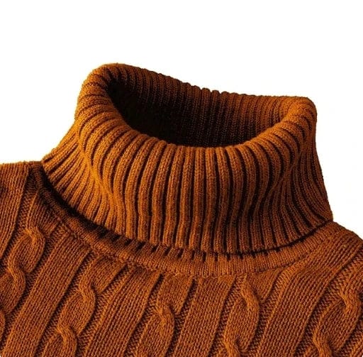 SHOWLU Men's knitted turtleneck sweater in solid color, warm woolen winter pullover for casual outdoor wear.