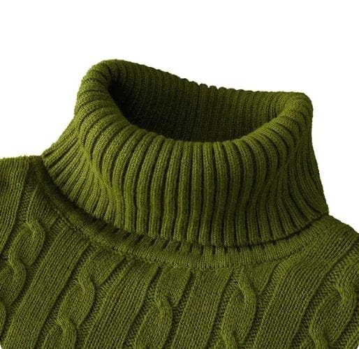 SHOWLU men's turtleneck knitted sweater in solid color, warm woolen winter pullover for casual outdoor wear.