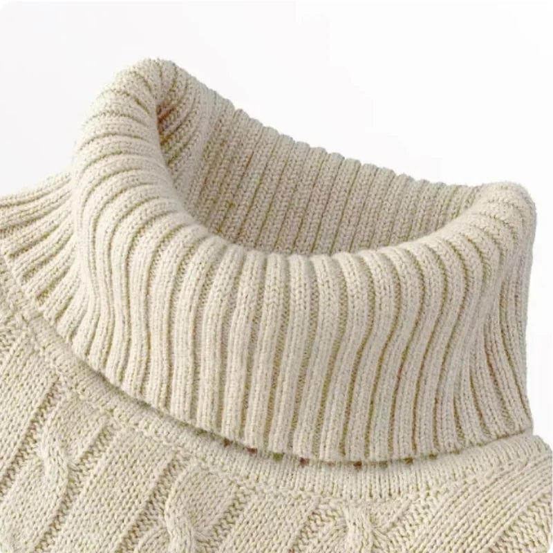SHOWLU Men's knitted turtleneck sweater in solid color, warm woolen winter pullover, casual outdoor top for men.