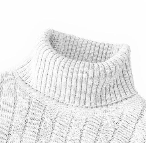 SHOWLU men's knitted turtleneck sweater in solid color, warm woolen winter pullover for casual outdoor wear.