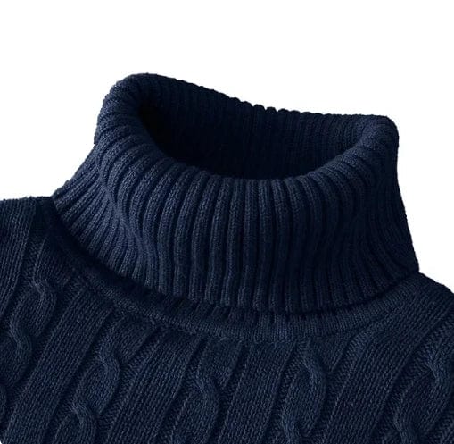 SHOWLU men's turtleneck knitted sweater in solid color, warm woolen winter pullover for casual outdoor wear.