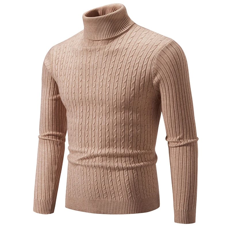 SHOWLU Men's knitted turtleneck sweater in solid color, warm woolen winter pullover for casual outdoor wear.