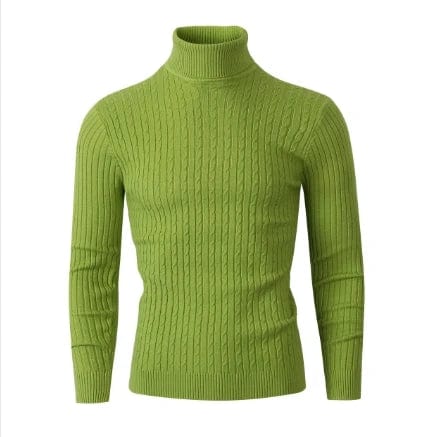 SHOWLU Men's knitted turtleneck sweater in solid color, warm woolen winter pullover for casual outdoor wear.