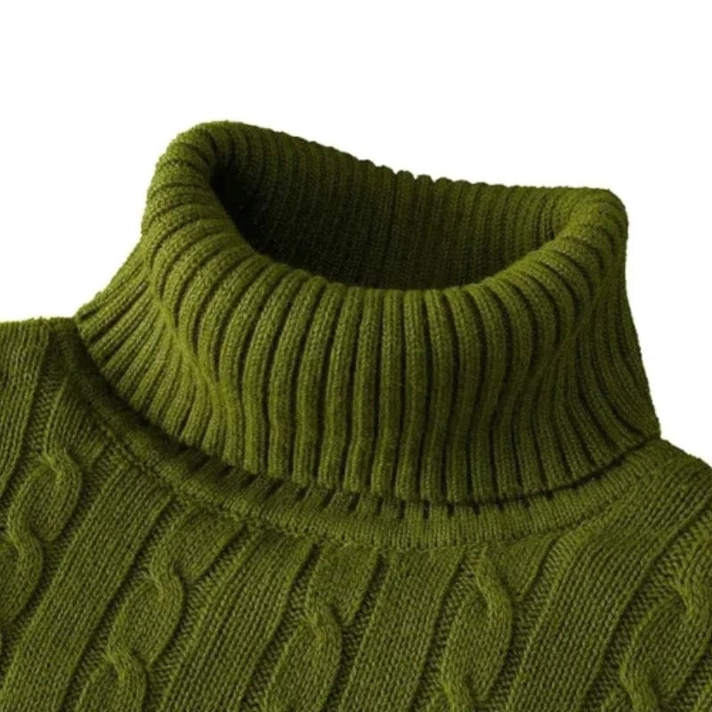 SHOWLU Men's turtleneck knitted sweater in solid color, warm woolen winter pullover, casual outdoor top for men.