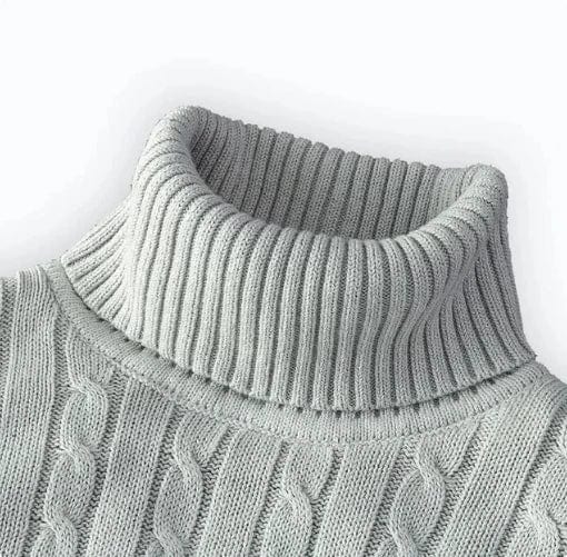 SHOWLU Men's knitted turtleneck sweater in solid color, warm woolen winter pullover for casual outdoor wear.