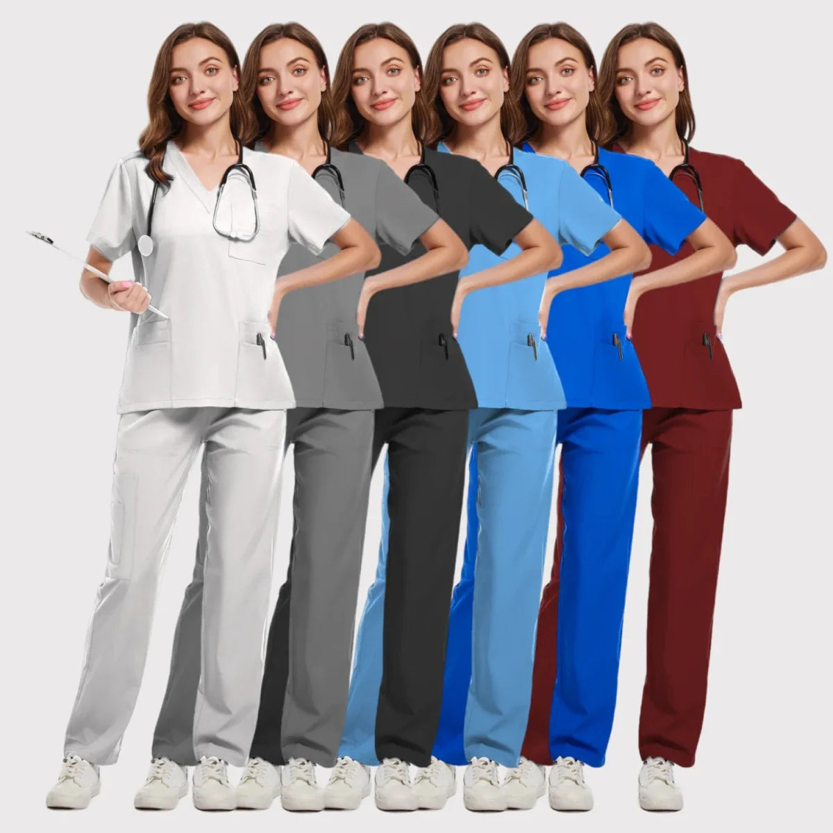 Unisex MERTRAW medical scrub set with polyester spandex fabric, featuring a nurse uniform with a sweatshirt and nursing pants.