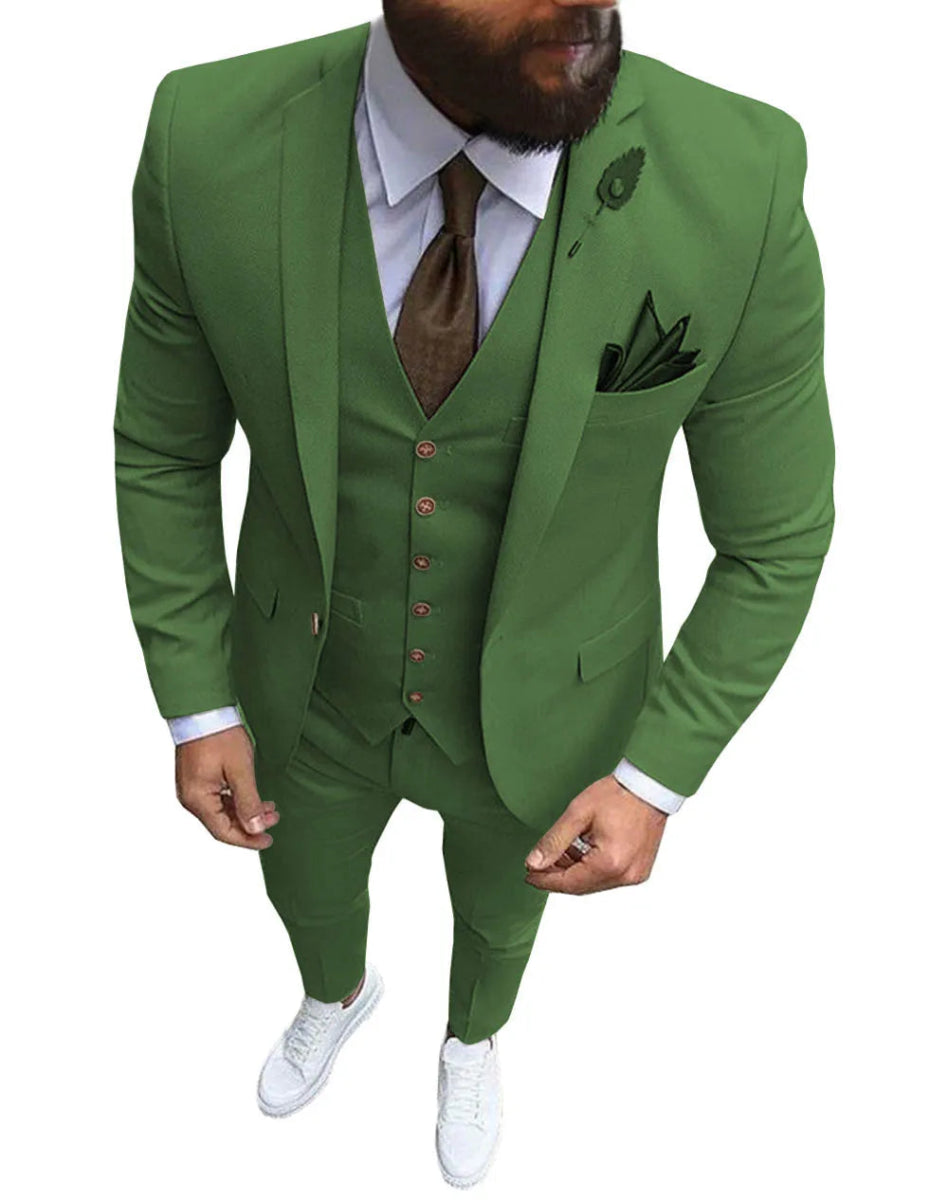 New Pink Men's 3 Pieces Suit Formal Business Notch Lapel Slim Fit Tuxedos Best Man Blazer For Wedding(Blazer+Vest+Pants) - SHOWLU FASHION STORE