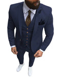 Pink men's 3-piece slim fit suit with notch lapel, includes blazer, vest, and pants, ideal for weddings and formal occasions.