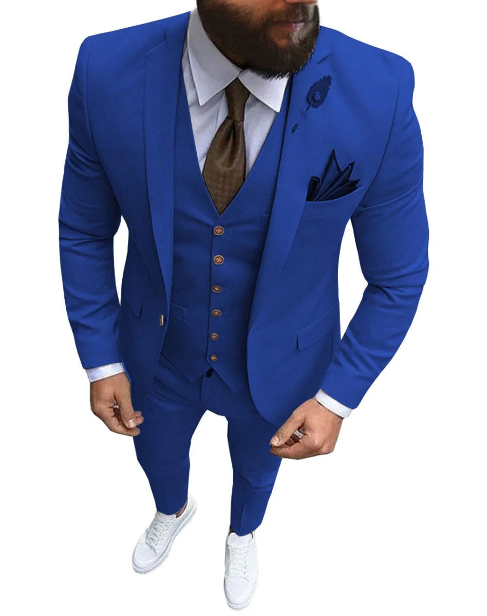 New Pink Men's 3 Pieces Suit Formal Business Notch Lapel Slim Fit Tuxedos Best Man Blazer For Wedding(Blazer+Vest+Pants) - SHOWLU FASHION STORE