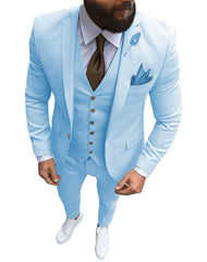 New Pink Men's 3 Pieces Suit Formal Business Notch Lapel Slim Fit Tuxedos Best Man Blazer For Wedding(Blazer+Vest+Pants) - SHOWLU FASHION STORE