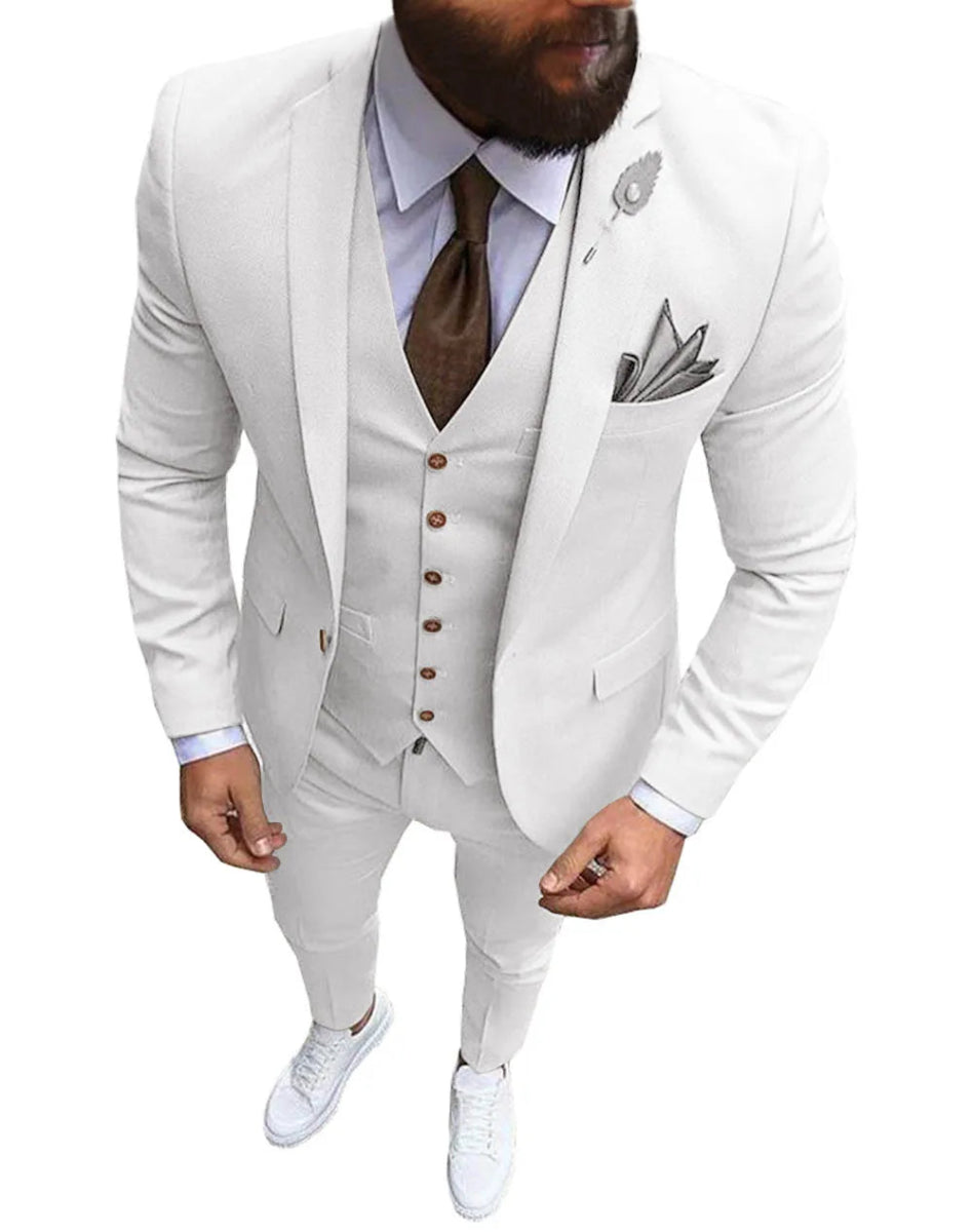 New Pink Men's 3 Pieces Suit Formal Business Notch Lapel Slim Fit Tuxedos Best Man Blazer For Wedding(Blazer+Vest+Pants) - SHOWLU FASHION STORE