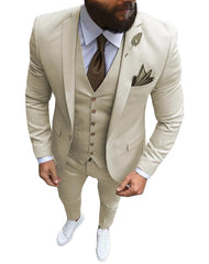 New Pink Men's 3 Pieces Suit Formal Business Notch Lapel Slim Fit Tuxedos Best Man Blazer For Wedding(Blazer+Vest+Pants) - SHOWLU FASHION STORE