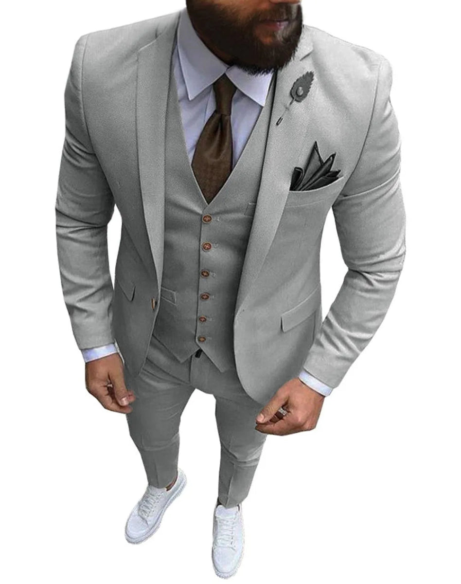 New Pink Men's 3 Pieces Suit Formal Business Notch Lapel Slim Fit Tuxedos Best Man Blazer For Wedding(Blazer+Vest+Pants) - SHOWLU FASHION STORE