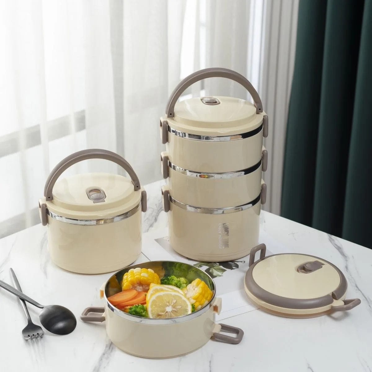 New Portable Thermal Lunch Box Set of Adult Stainless Steel Thermal Lunch Box for Hot Food Thermal Lunch Bag Neutral - SHOWLU FASHION STORE