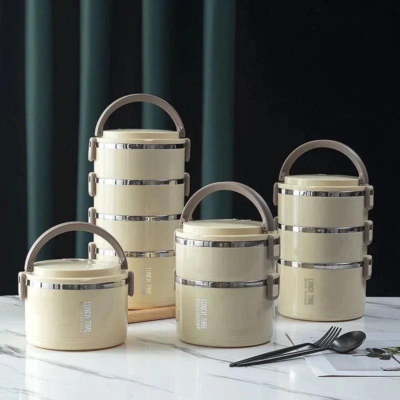 Showlu stainless steel thermal lunch box set with insulated bag for hot food, portable and suitable for adults.
