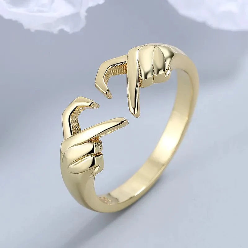 Silver adjustable heart-shaped hand ring from Rinhoo, romantic couple jewelry, perfect for expressing love and friendship.