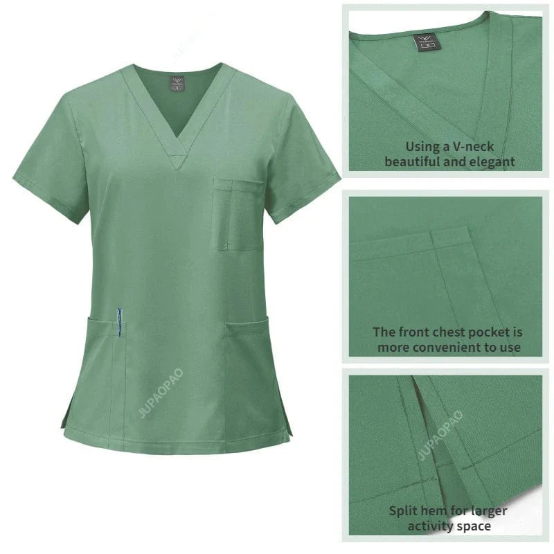 JUPAOPAO women's stretch medical scrubs set with scrub top and pants, featuring pockets, ideal for nurses and doctors.