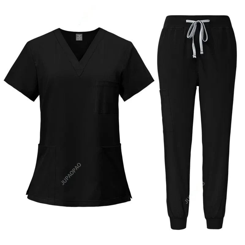 JUPAOPAO Women's stretch medical scrubs set with pocket tops and pants, ideal for nurses and doctors, in a professional uniform style.