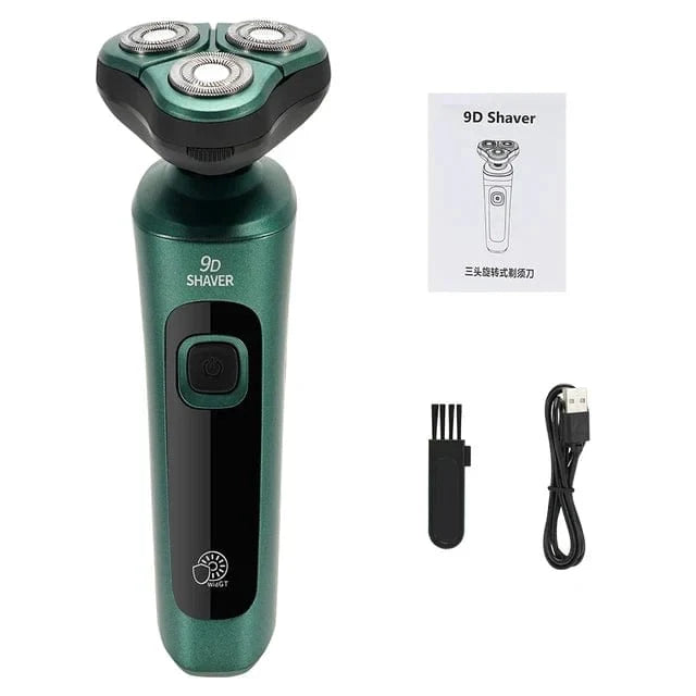 SHOWLU 4-in-1 electric shaver with 9D floating head, LCD display, rechargeable USB, suitable for beard trimming and grooming.