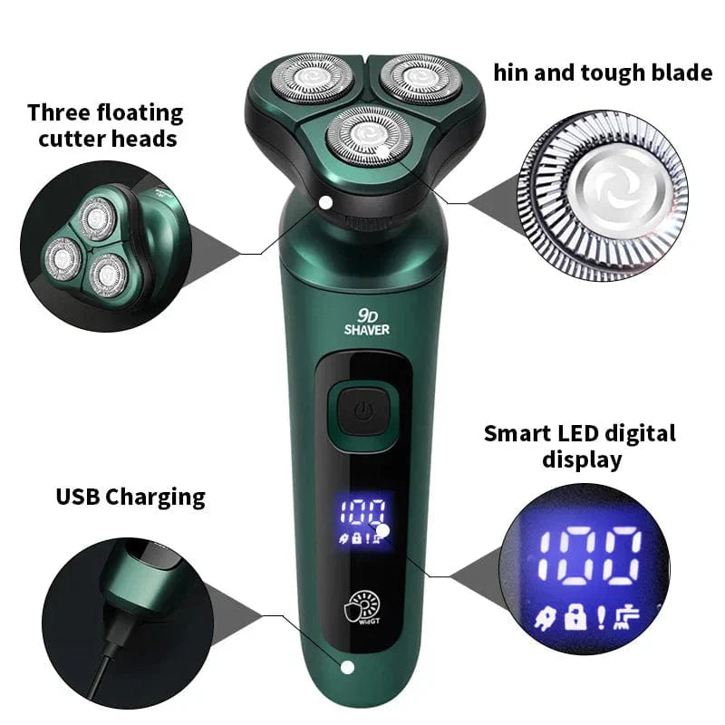 SHOWLU 4-in-1 electric shaver with LCD digital display, 9D floating head, USB rechargeable, multi-function beard trimmer and razor