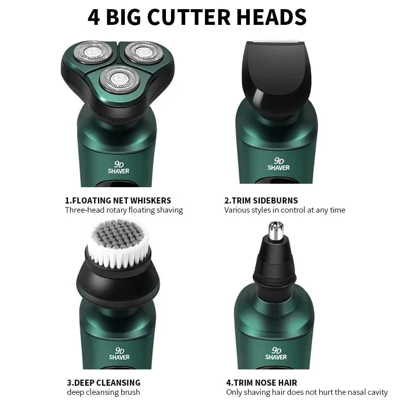 SHOWLU 4-in-1 electric shaver with 9D floating head, LCD display, USB rechargeable, waterproof, multi-function beard razor