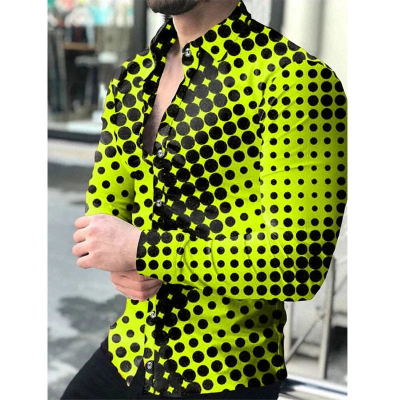 Men's long sleeve jeans Fritz shirt with a dots print, turn-down collar, buttoned front, casual streetwear style by SHOWLU FASHION STORE