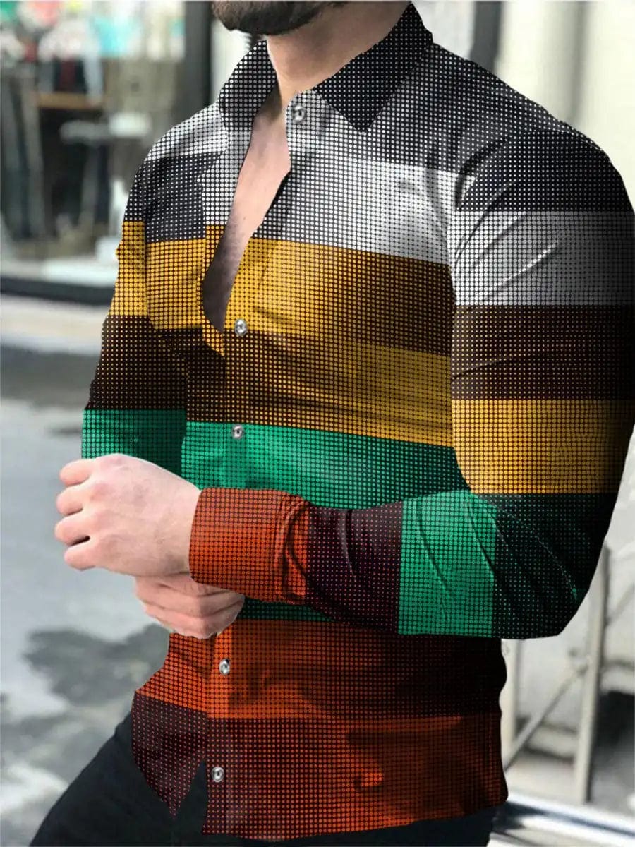 Men's long sleeve jeans Fritz casual shirt with a dots print, turn-down collar, buttoned front, in a streetwear style.
