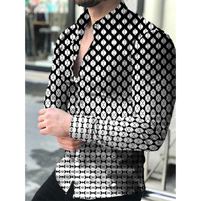 Men's long sleeve Fritz Jeans Dots Print casual shirt with turn-down collar, buttoned front, suitable for spring and autumn streetwear.
