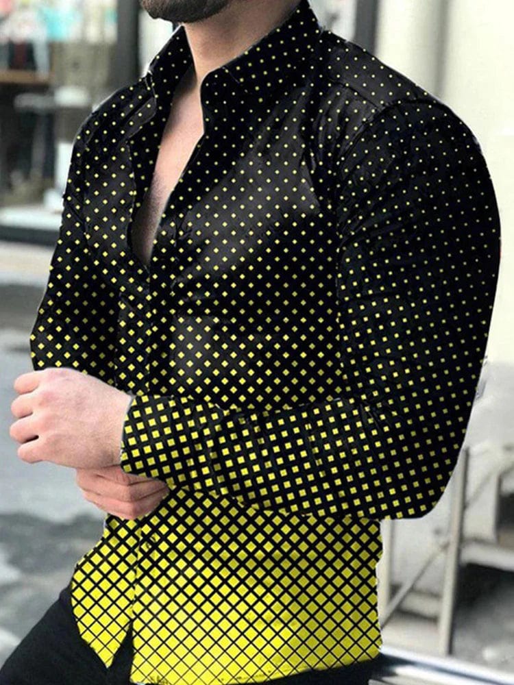 Men's long sleeve jeans Fritz casual shirt with dots print, turn-down collar, buttoned front, stylish streetwear from SHOWLU FASHION STORE.