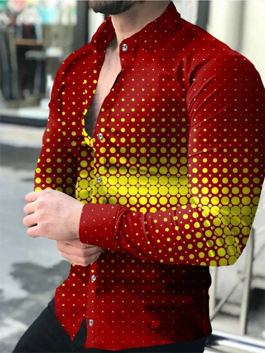 Men's long sleeve jeans Fritz shirt by SHOWLU FASHION STORE with a dots print, turn-down collar, casual button-up style for spring and autumn.