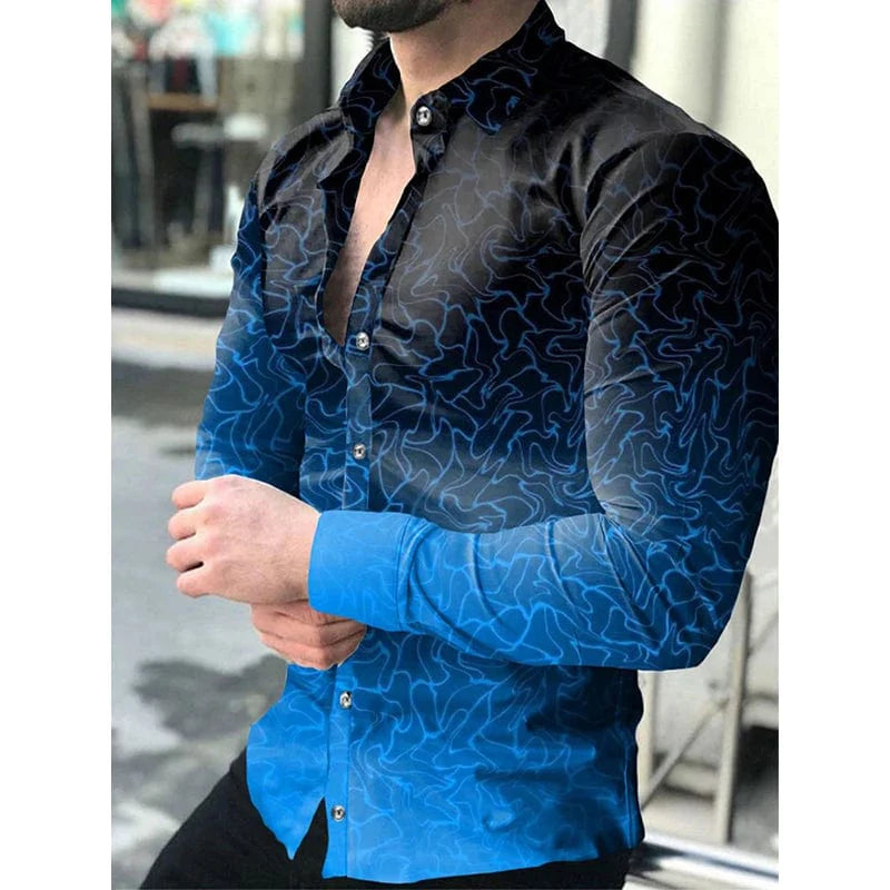 Men's long sleeve jeans Fritz casual shirt with a dots print, turn-down collar, button-up front, perfect for spring and autumn streetwear.