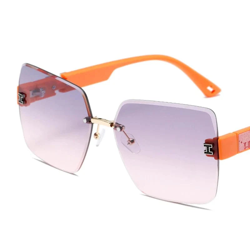 Showlu Women's Rimless Square Sunglasses with big frame, cut-edge design, UV400 protection, stylish eyewear for women.