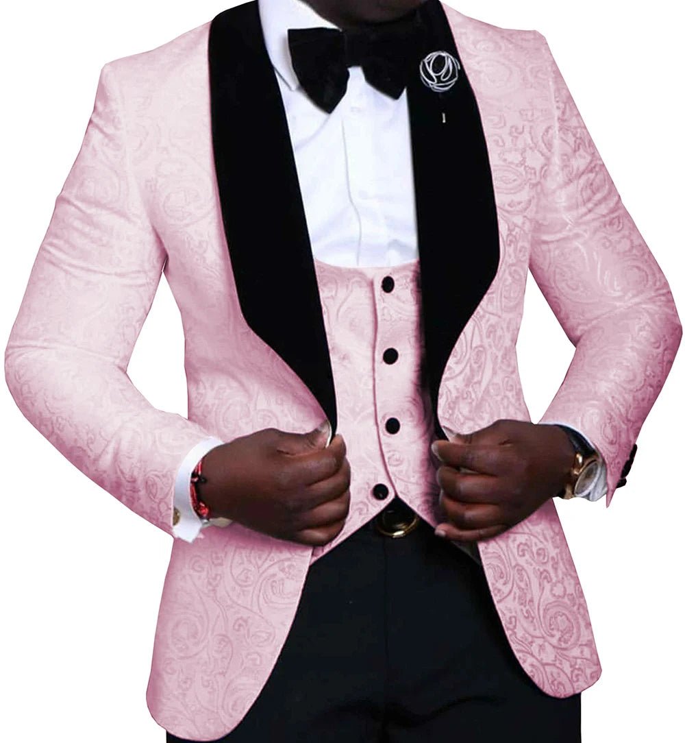 New Style Groomsmen Shawl Lapel Groom Tuxedos Red/White/Black Men Suits Wedding Best Man Blazer (Jacket+Pants+Tie+Vest) C46 - SHOWLU FASHION STORE