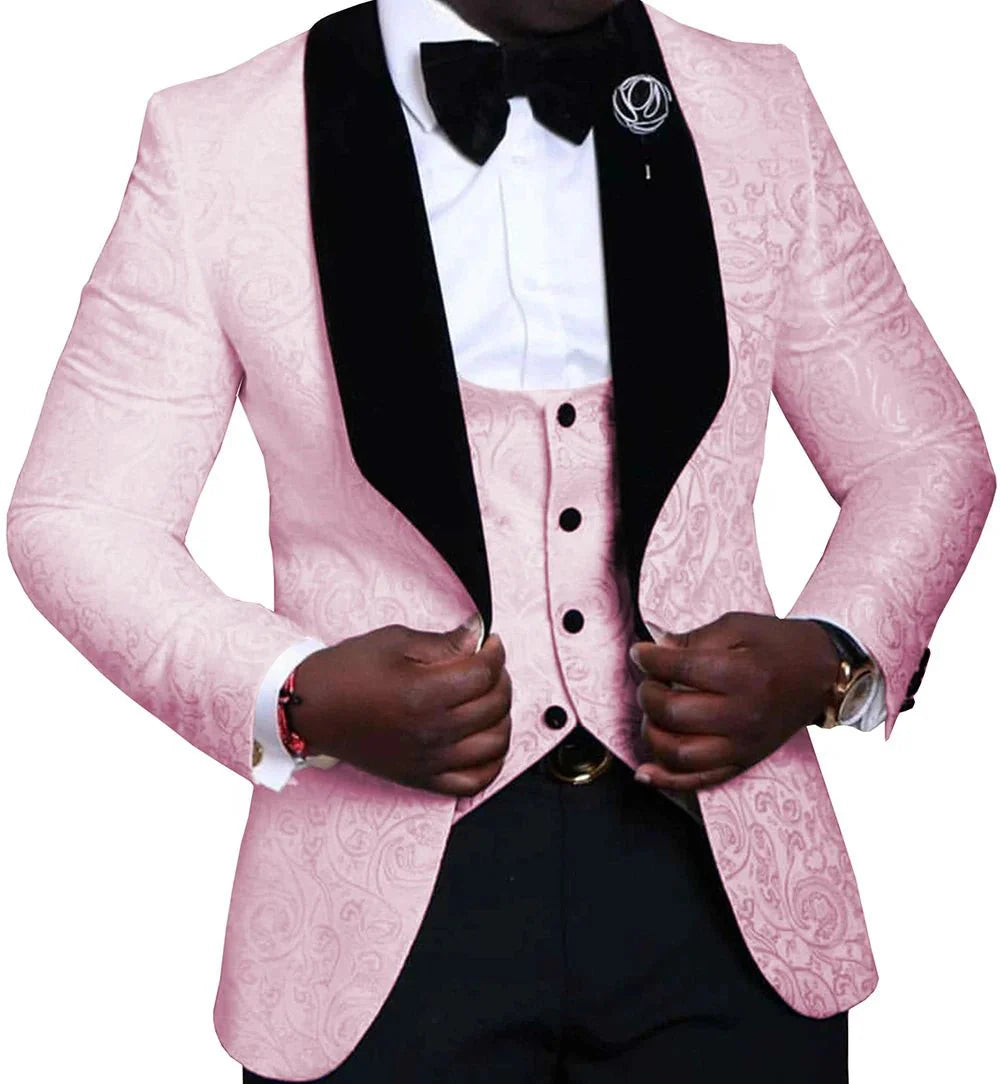 SHOWLU FASHION STORE men's skinny fit 3-piece tuxedo with shawl lapel, suitable for weddings and formal events.