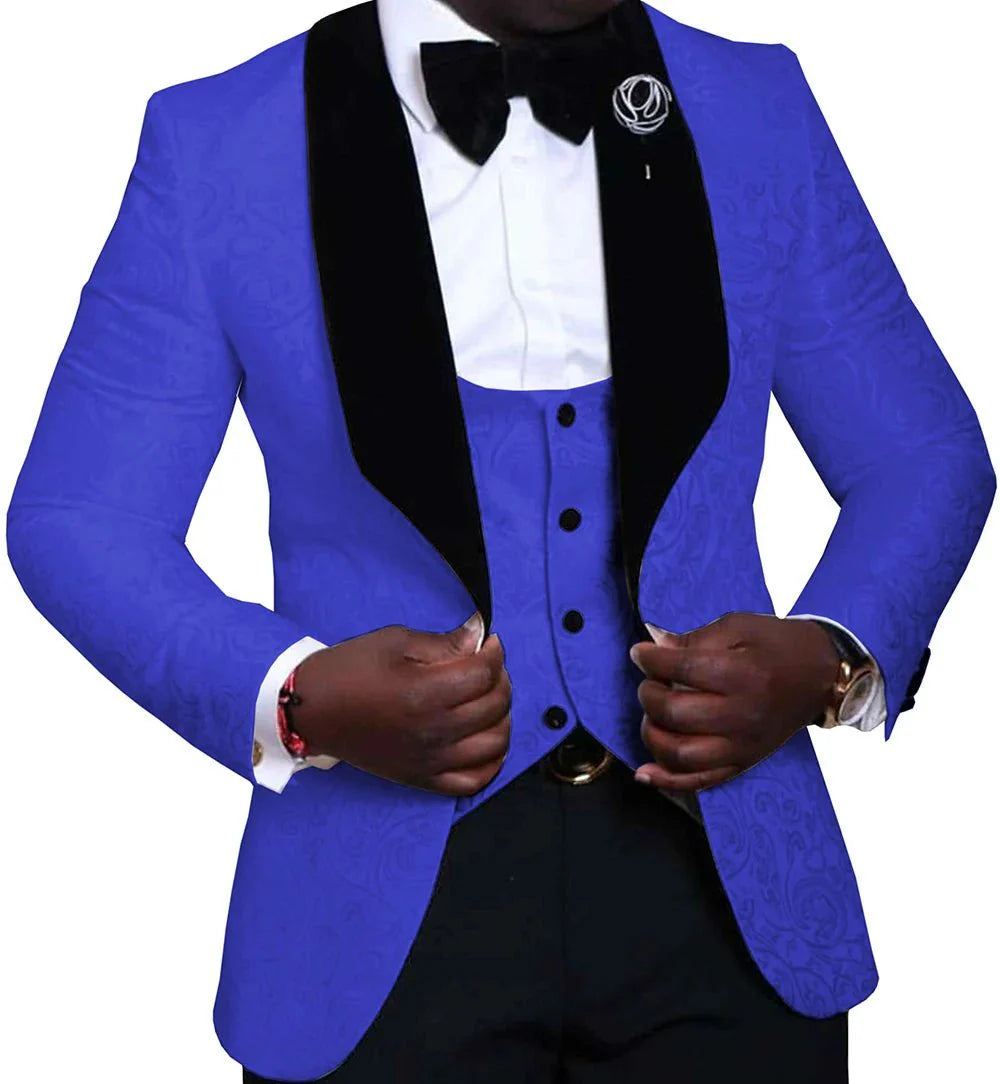 SHOWLU FASHION STORE men's skinny fit 3-piece tuxedo with shawl lapel, red, white, and black for wedding or formal occasions.