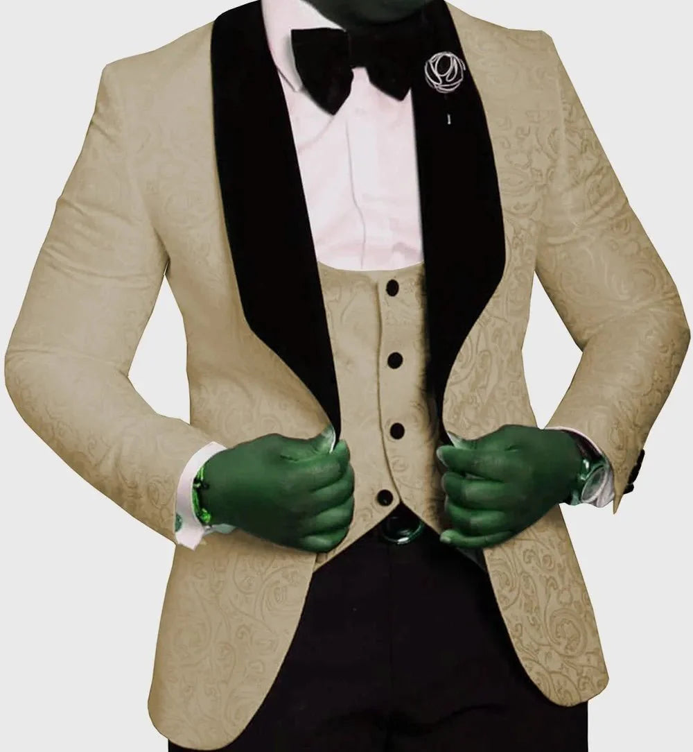 SHOWLU FASHION STORE men's skinny fit 3-piece tuxedo with shawl lapel, suitable for wedding grooms and formal occasions.
