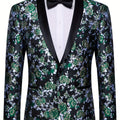 Men's floral jacquard blazer by SHOWLU FASHION STORE featuring vintage shawl lapel, casual suit jacket for wedding or formal occasions.