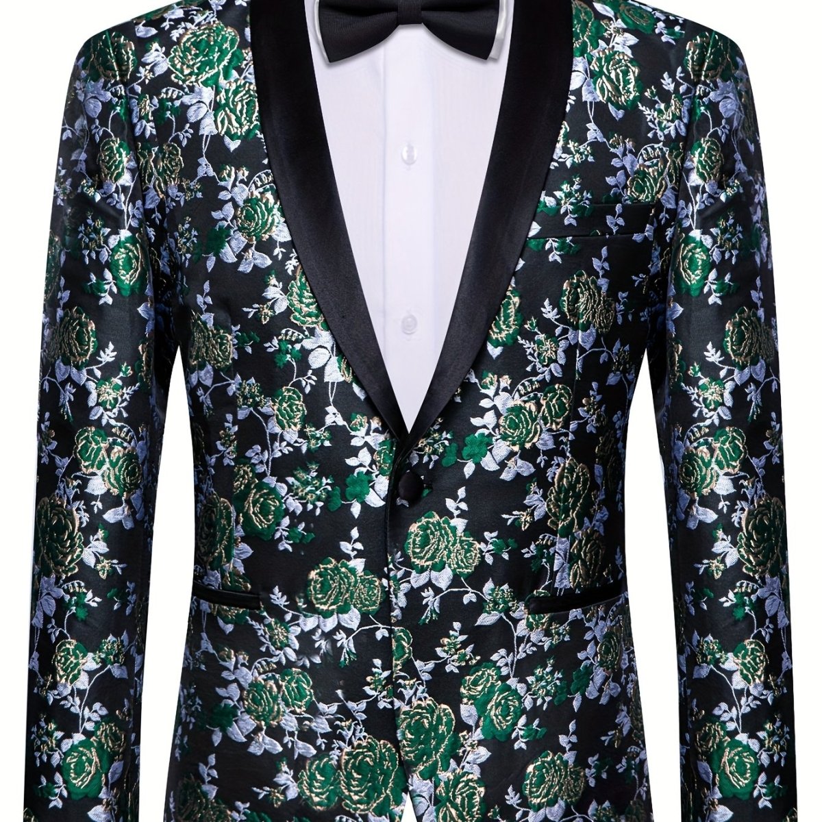 Men's floral jacquard blazer by SHOWLU FASHION STORE featuring vintage shawl lapel, casual suit jacket for wedding or formal occasions.