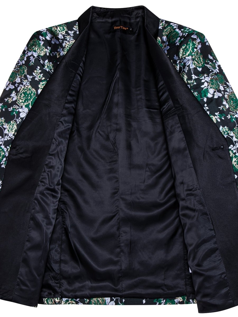 SHOWLU FASHION STORE men's floral jacquard blazer with vintage shawl lapel, casual button-up suit jacket for weddings and special occasions